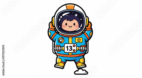 Adorable cartoon astronaut character in space suit with a smiling face, ready for adventure