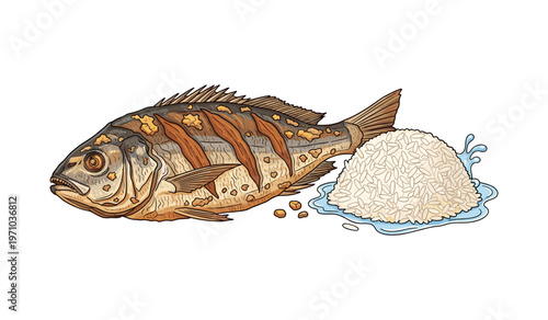 Illustrated Fish and Bubble Art Vector for Marine Designs