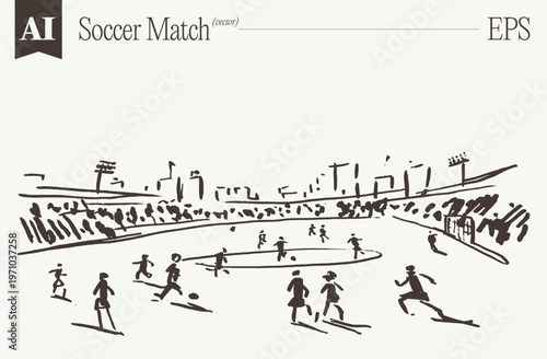 Soccer Match Action Players Field Expressive Brushstroke Sketch