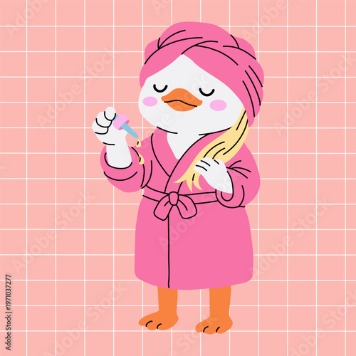 Adorable Duck Doing Skincare Routine Cartoon Character
