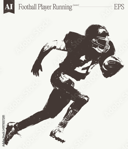 Football Player Running Bold Silhouette Sketch Charcoal Athletic