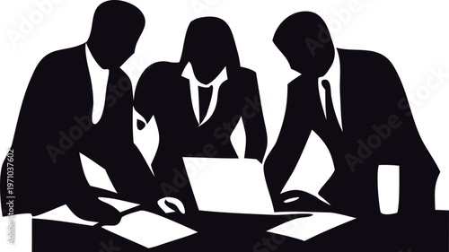 Team of business people silhouette vector in confident stance, ideal for leadership, corporate success, and organisation branding visuals.