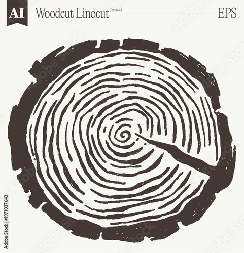 Tree Trunk Cross-Section Woodcut Linocut Bold Rings Timeless