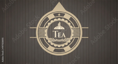 Vintage Tea Logo, Gold Emblem, Circular Badge, Tea Brand Icon