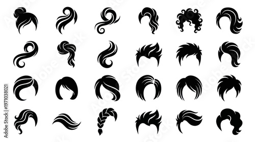 Diverse Hairstyles Vector Silhouette Icons Set for Beauty, Fashion  Hair Salon Design