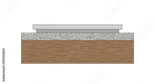 Building Foundation Cross Section Illustration with Concrete Slab, Aggregate Base, and Soil Layers