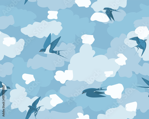 Swallow Migration Cloud Sky Seamless Pattern Background Wallpaper