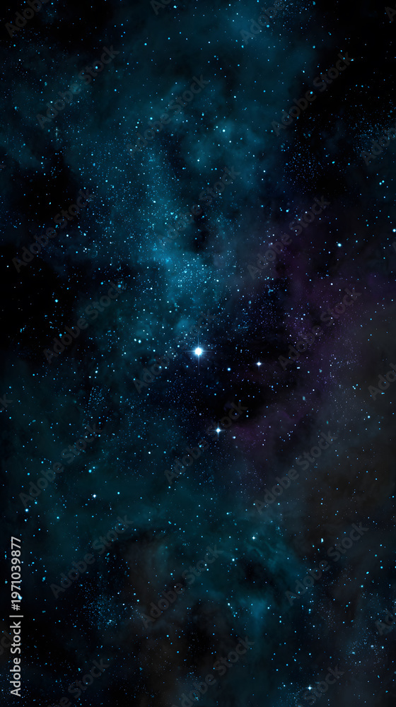 Fototapeta premium Deep space view of starry night sky with glowing blue nebula