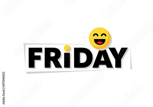 Bright and cheerful Friday text design with a happy emoji, celebrating the joyful arrival of the weekend and the spirit of freedom and relaxation