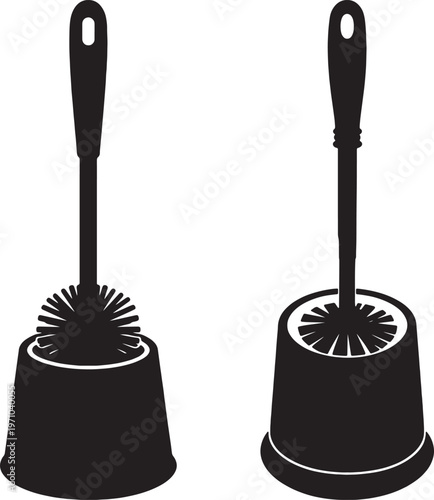 Black minimalist toilet brush silhouette icon for bathroom sanitation and household cleaning