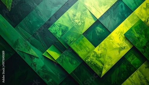 Abstract Green Geometric Design with Textured Layers.