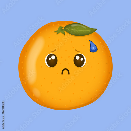 Cute mandarin orange character feeling sad