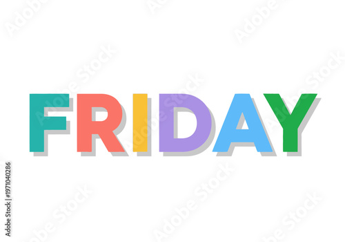 Vibrant and cheerful typographical design celebrating the arrival of Friday, symbolizing the joyful anticipation of a refreshing weekend, relaxation, and freedom