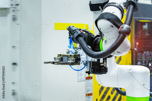 industrial machine vision camera integrated into a robotic system and high-speed data processing capabilities for intelligent object recognition and quality control in a smart electronics factory 