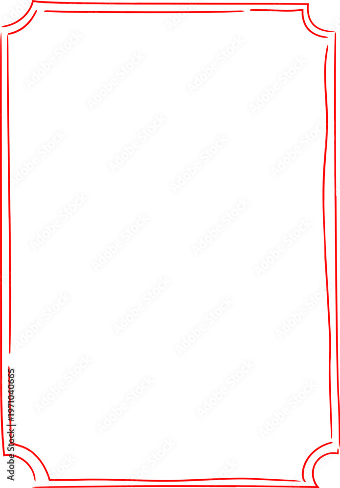 Fototapeta premium Hand-drawn vintage red art deco frame. Christmas and Valentine card template. Weddings invitation background.