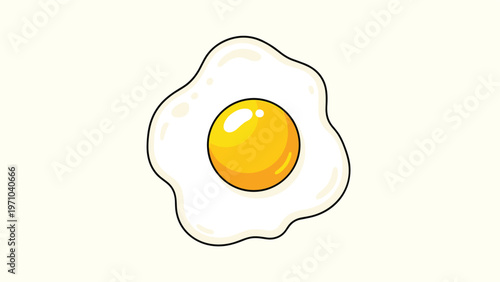 Simple and delicious fried egg with a bright yellow yolk and white edges isolated on a soft cream background for breakfast.