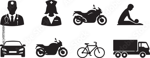 doctor nurse patient medical healthcare silhouette set black vector.