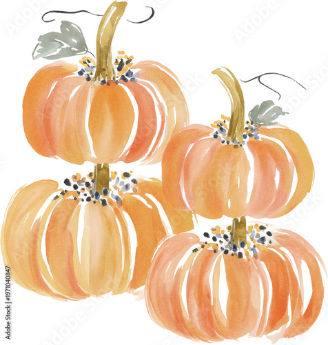 Tableau sur toile Pumpkin leaves fall watercolor illustration