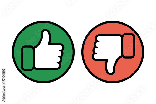 A thumbs up and thumbs down icon on a white background