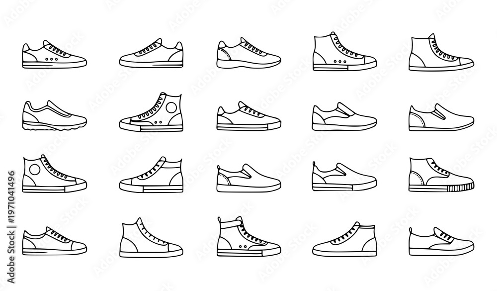 Obraz premium A collection of various sneaker designs in a minimalist line art style