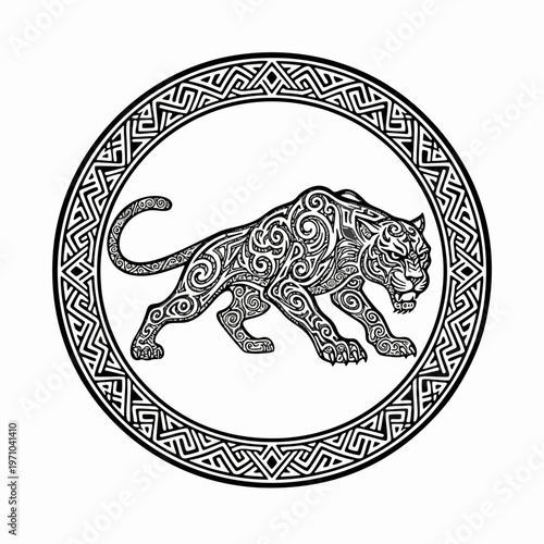 Esports black and white circle logo of a wild panther, ferocious predator ready to hunt and dominate the game with strong, fast and deadly performance