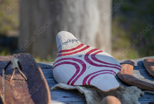 Australian aboriginal Murlapaka shield, traditional indigenous craft works South Australia