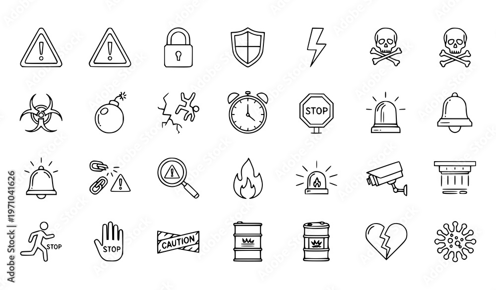 Fototapeta premium A collection of warning and danger icons in a minimalist line art style