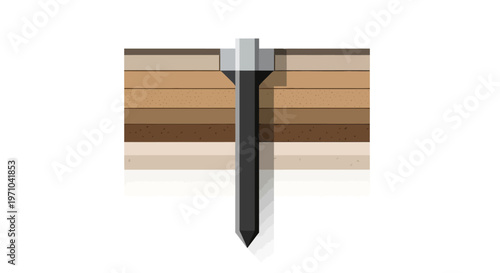 Cross-section Illustration of a Deep Foundation Pile Driven Through Multiple Geological Soil Layers