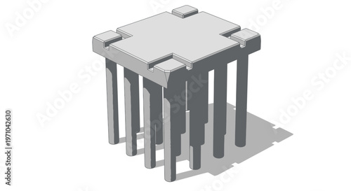 3D Rendering of Concrete Pile Cap Foundation with Cylindrical Piles for Deep Foundation Engineering and Structural Construction