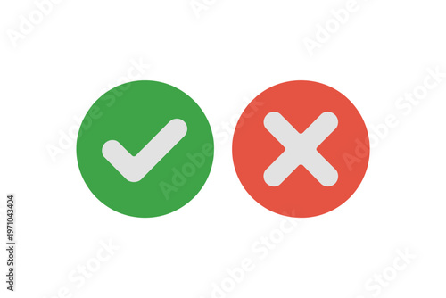 A simple green checkmark and red cross on white background