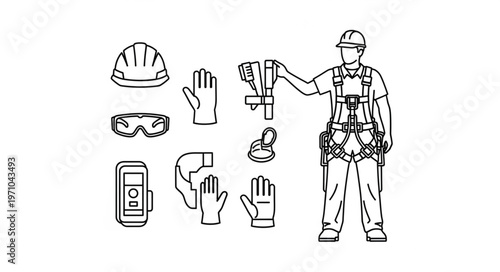Construction Worker Safety Gear and Equipment Illustration.