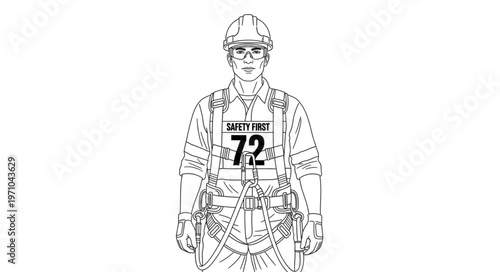 Construction Worker Safety Harness and Hard Hat Illustration.