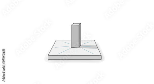 Minimalist 3D Illustration of a Central Pillar on a Square Foundation with Radiating Lines, Architectural Engineering Concept for Business Stability and Growth