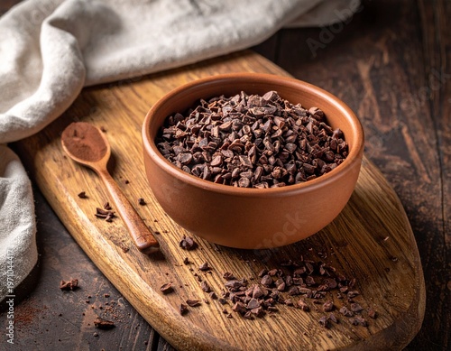 Cacao Beans and Nibs Flat Lay with Copy Space