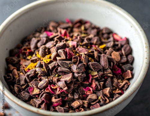 Cacao Beans and Nibs Flat Lay with Copy Space