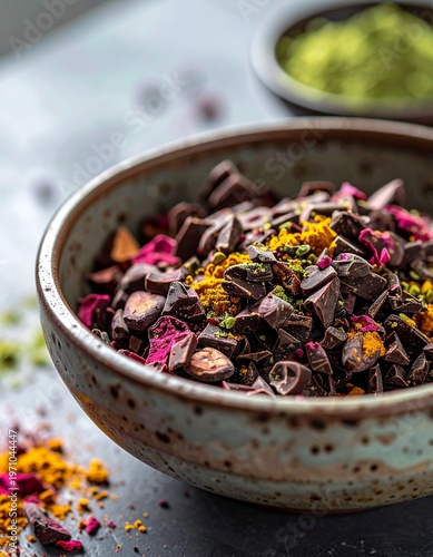 Cacao Beans and Nibs Flat Lay with Copy Space