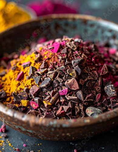 Cacao Beans and Nibs Flat Lay with Copy Space