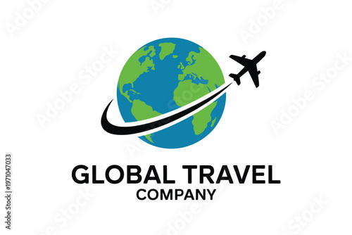 A logo of a global travel company with a plane flying around the Earth
