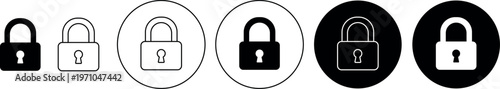 A collection of six distinct lock icons showcasing various black and white design variations