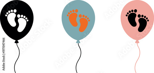 Balloon icons children feet prints girl boy vector set playful design celebration party decoration isolated white background