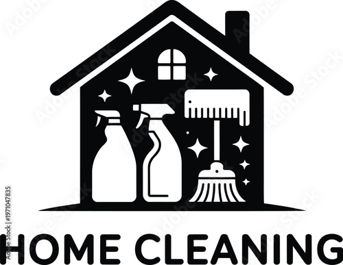 A black and white logo for a home cleaning service