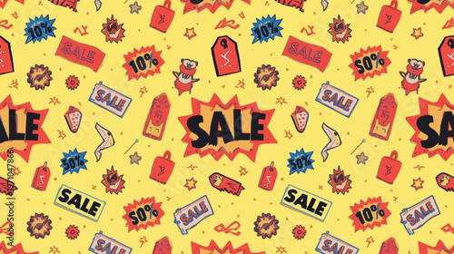 Abstract Sale and Discount Pattern Background with Bright Retail Elements