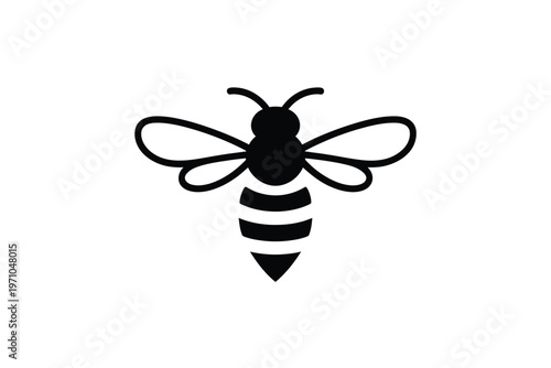 A simple black bee icon on a white background