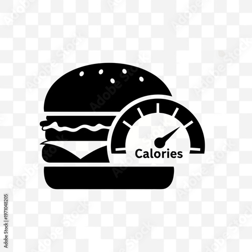 Calorie Counter: A visual representation of a hamburger with a calorie meter, illustrating the concept of calorie count, healthy eating, and dietary awareness.