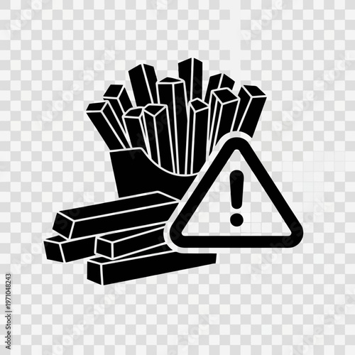 Fast Food Caution: A stark, graphic illustration of french fries paired with a hazard symbol, delivering a direct message about the potential pitfalls of consuming such treats.