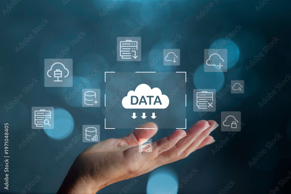 Naklejka premium data analysis and Management concept. Using Ai technology for data analysis and Management . big data analysis, Software for archiving, searching, managing and analysis.