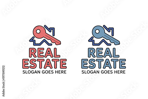 A real estate logo with a key and house design