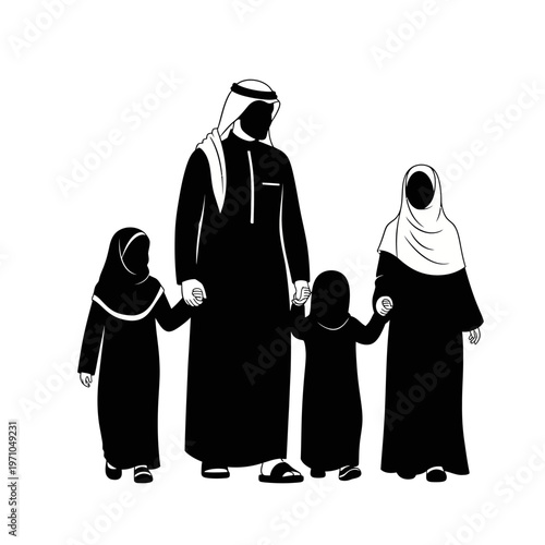 Arabian Family Holding Hands Together.