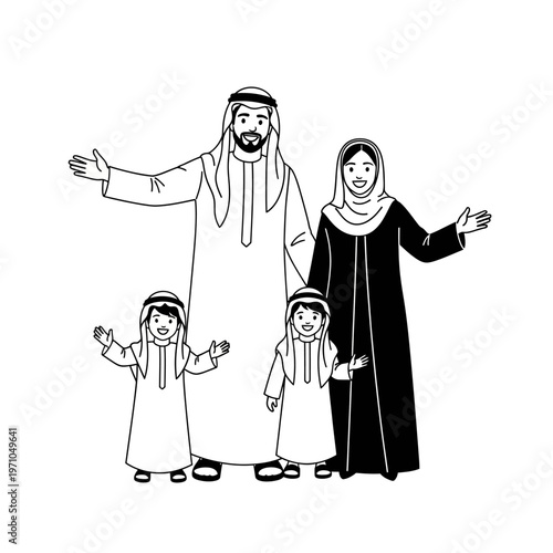 Arabian Family in Traditional Clothing.