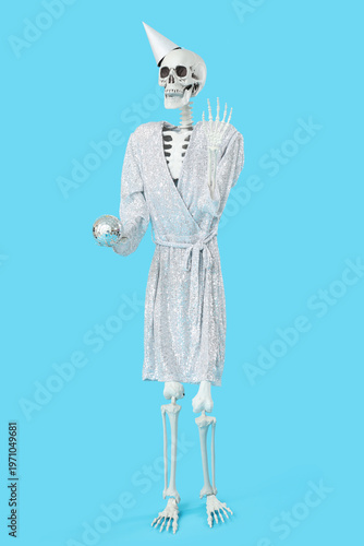 Human skeleton in party hat...